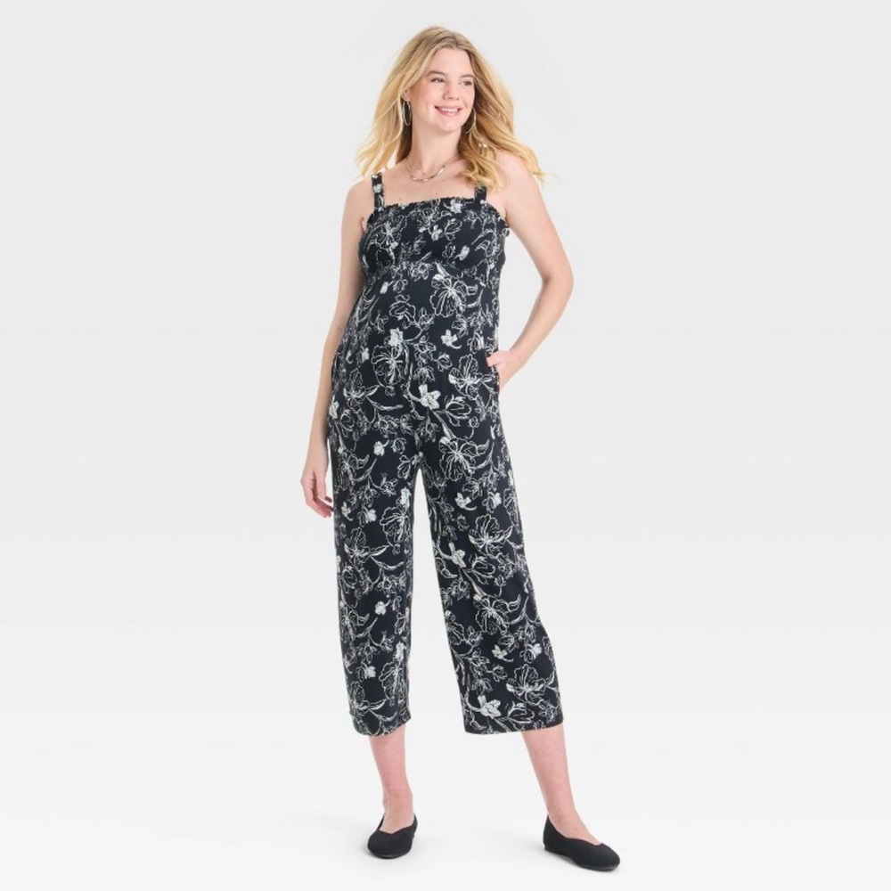 Maternity Black & White Floral Jumpsuit Romper